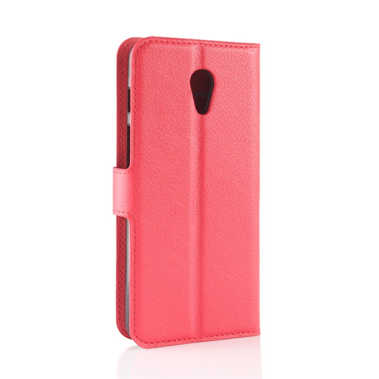 Litchi Texture Wallet Stand Leather Shell for Meizu M6s - Red-6