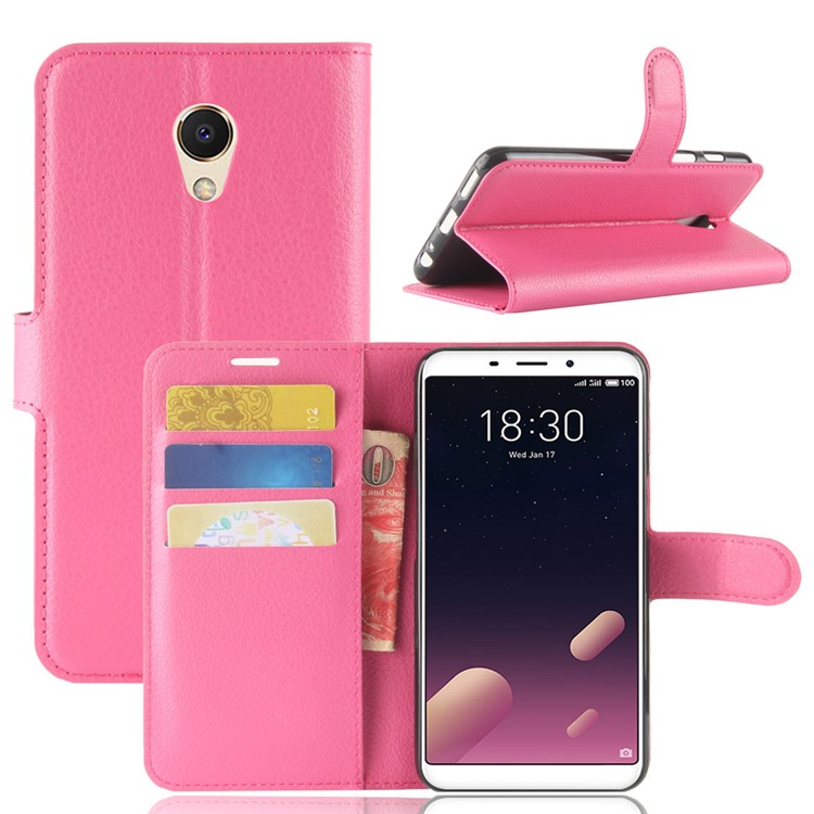 Litchi Texture Wallet Stand Leather Mobile Case for Meizu M6s - Rose-1
