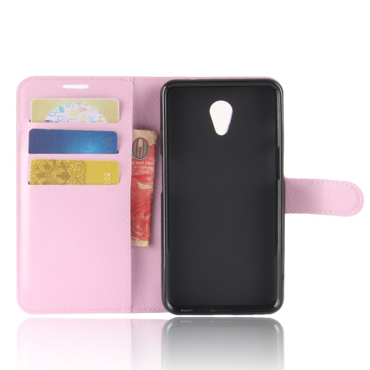 Litchi Texture Wallet Stand Leather Mobile Cover for Meizu M6s - Pink-3