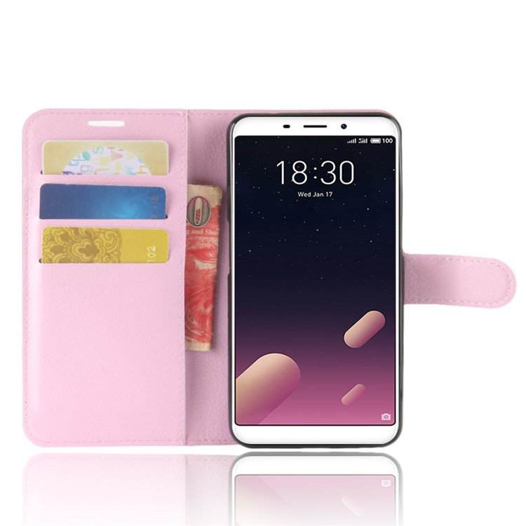 Litchi Texture Wallet Stand Leather Mobile Cover for Meizu M6s - Pink-4