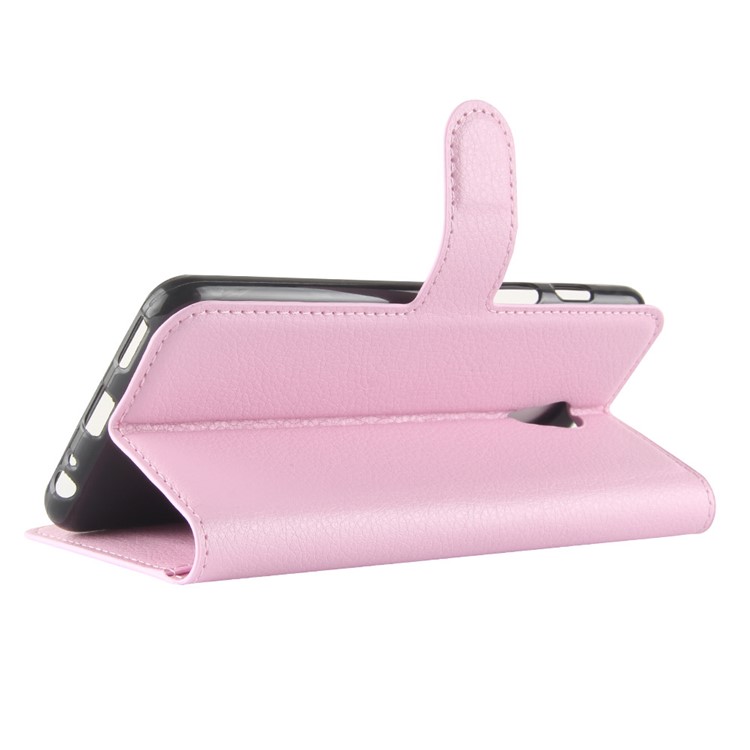 Litchi Texture Wallet Stand Leather Mobile Cover for Meizu M6s - Pink-5
