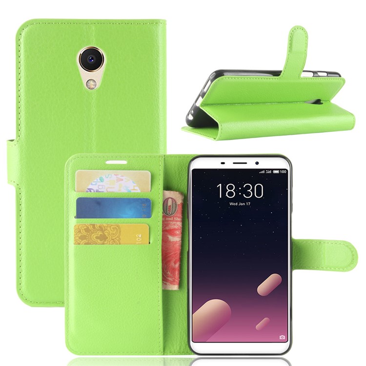 Litchi Texture Wallet Stand Leather Case Accessory for Meizu M6s - Green-1