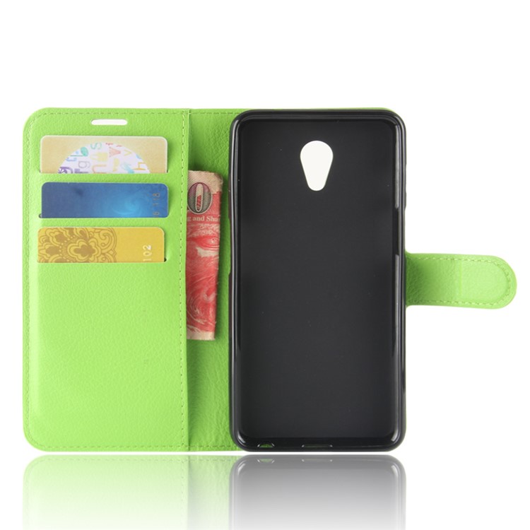 Litchi Texture Wallet Stand Leather Case Accessory for Meizu M6s - Green-3