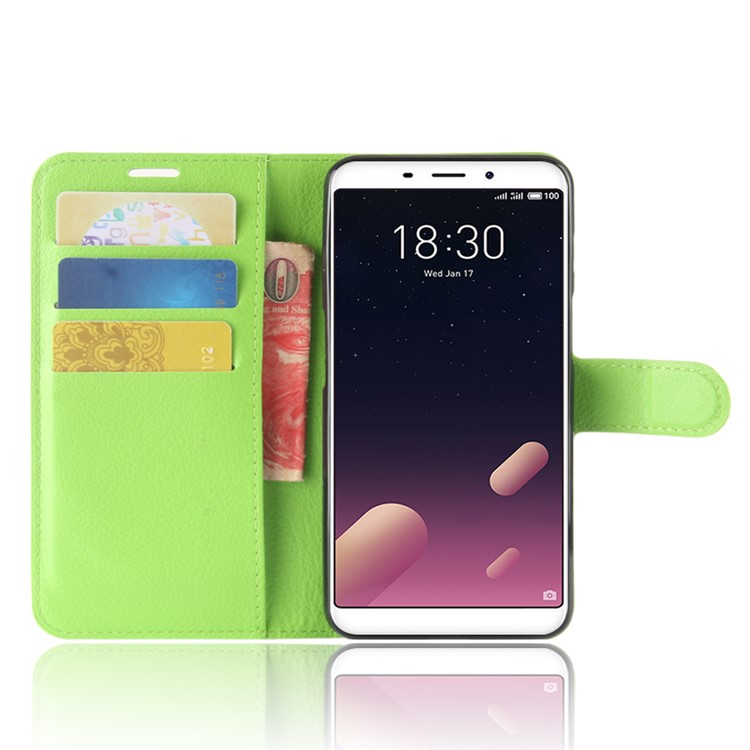 Litchi Texture Wallet Stand Leather Case Accessory for Meizu M6s - Green-4