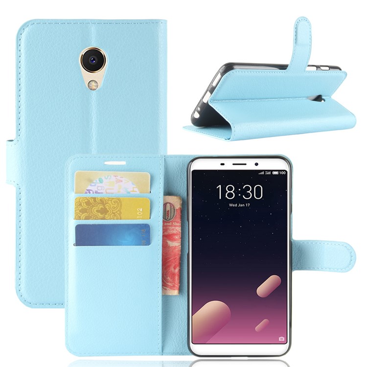 Litchi Texture Wallet Stand Leather Protector Case for Meizu M6s - Blue-1