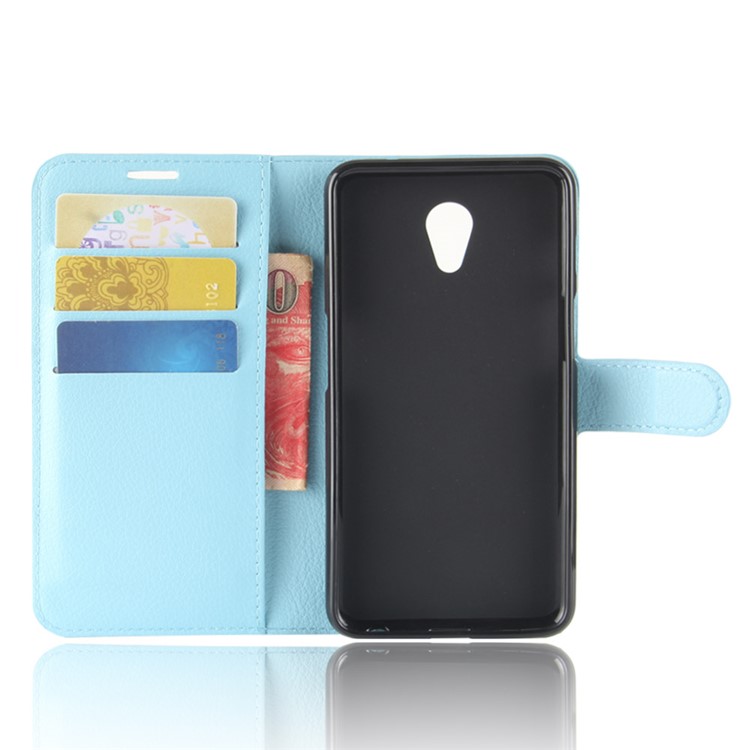 Litchi Texture Wallet Stand Leather Protector Case for Meizu M6s - Blue-3