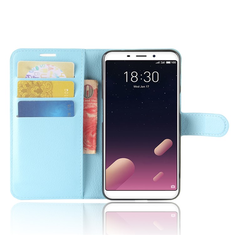 Litchi Texture Wallet Stand Leather Protector Case for Meizu M6s - Blue-4
