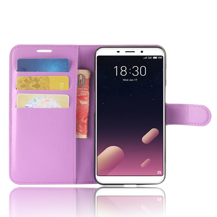 Litchi Texture Wallet Stand Leather Protector Cover for Meizu M6s - Purple-4
