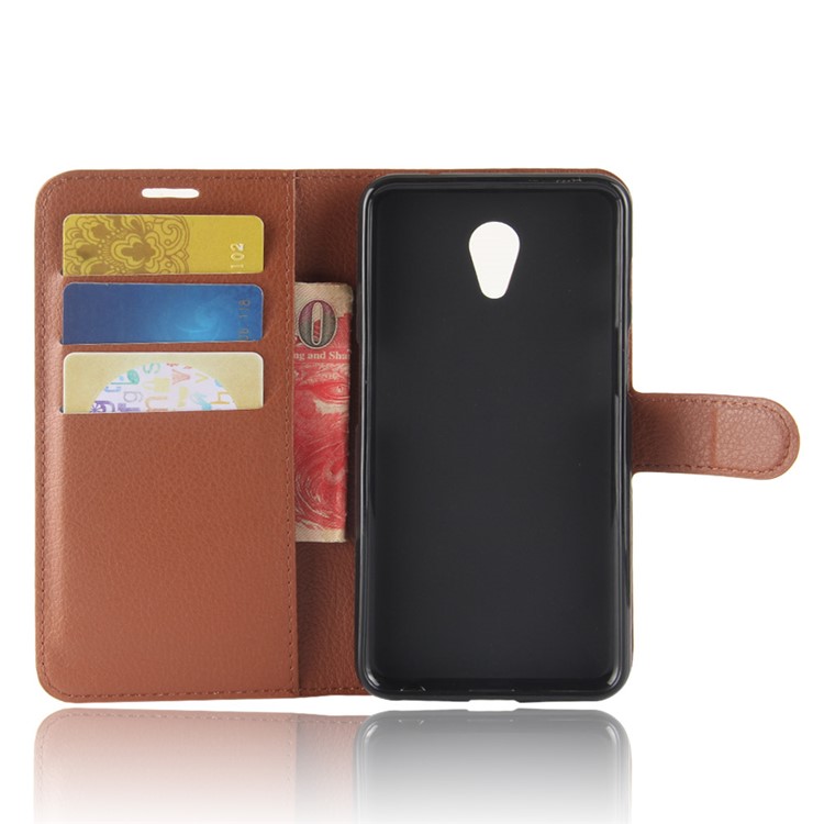 Litchi Texture Wallet Stand Leather Mobile Casing for Meizu M6s - Brown-3