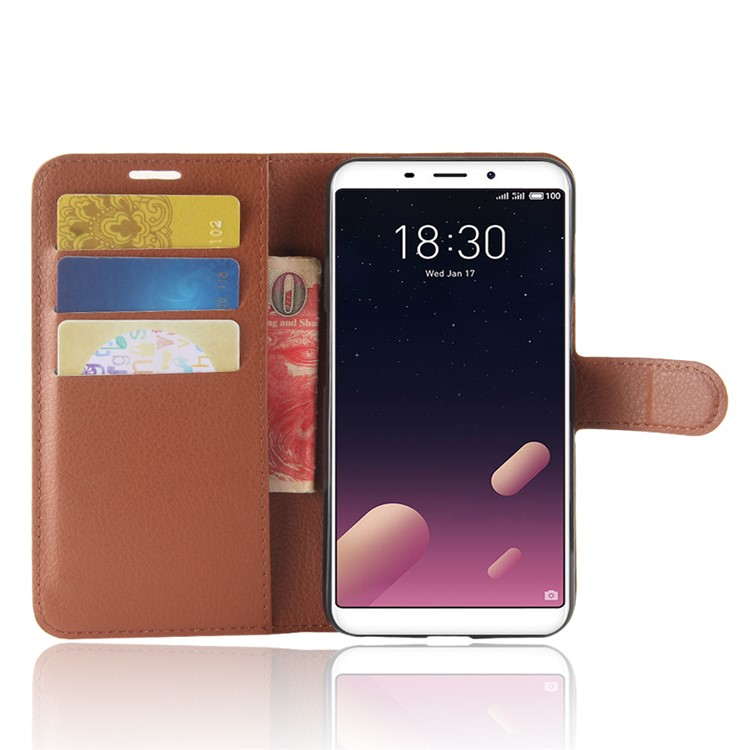 Litchi Texture Wallet Stand Leather Mobile Casing for Meizu M6s - Brown-4