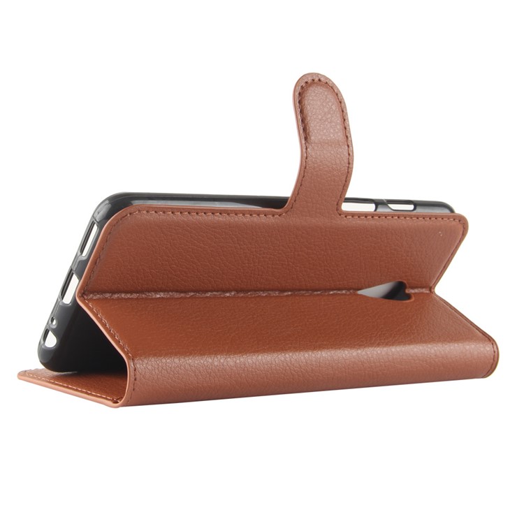 Litchi Texture Wallet Stand Leather Mobile Casing for Meizu M6s - Brown-5