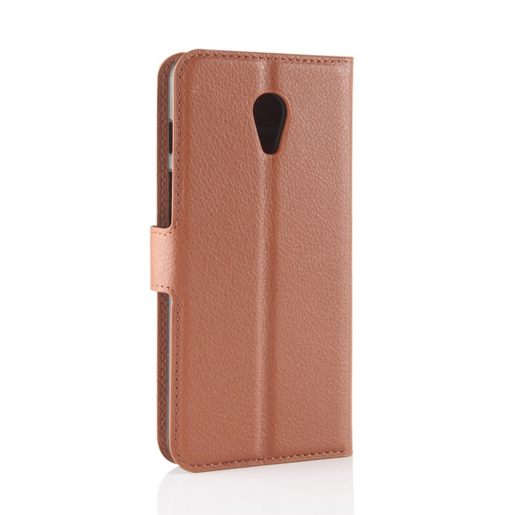 Litchi Texture Wallet Stand Leather Mobile Casing for Meizu M6s - Brown-6