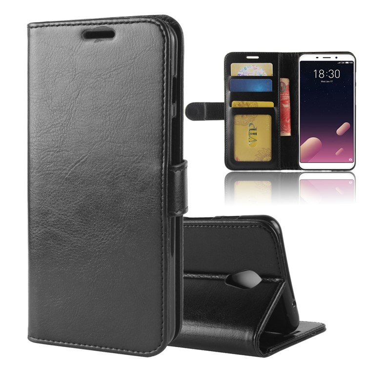 Crazy Horse Texture Leather Wallet Case with Stand for Meizu M6s - Black-1
