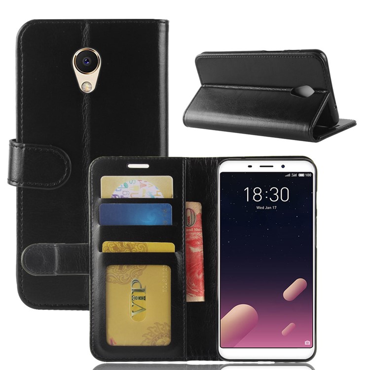 Crazy Horse Texture Leather Wallet Case with Stand for Meizu M6s - Black-2