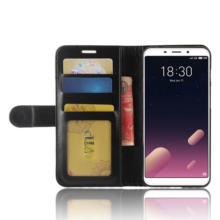 Crazy Horse Texture Leather Wallet Case with Stand for Meizu M6s - Black-6