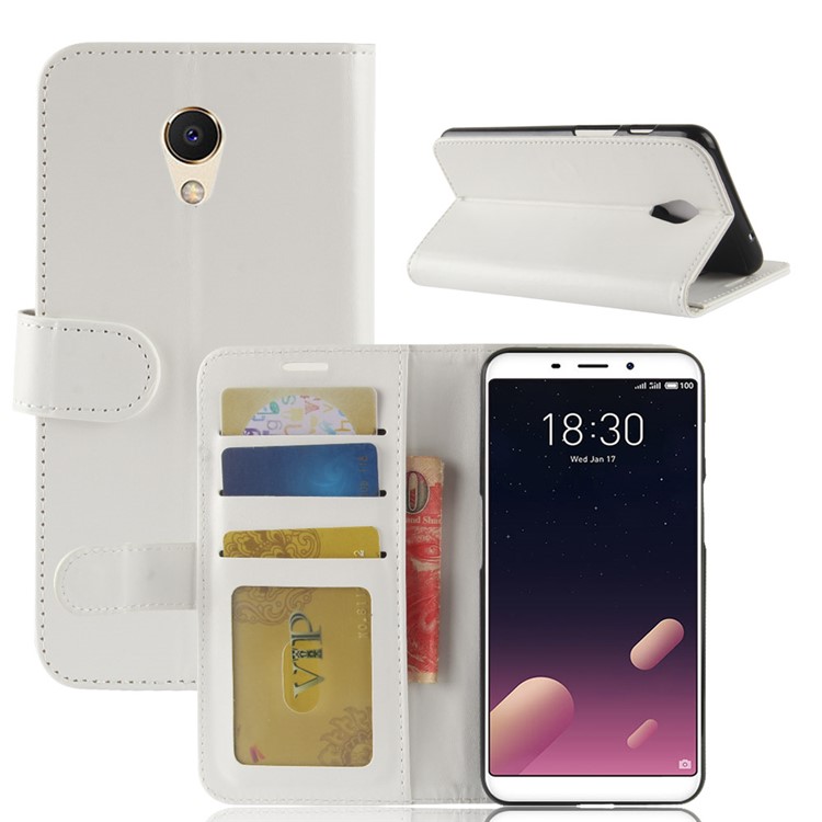 Crazy Horse Texture Leather Wallet Cover with Stand for Meizu M6s - White-2