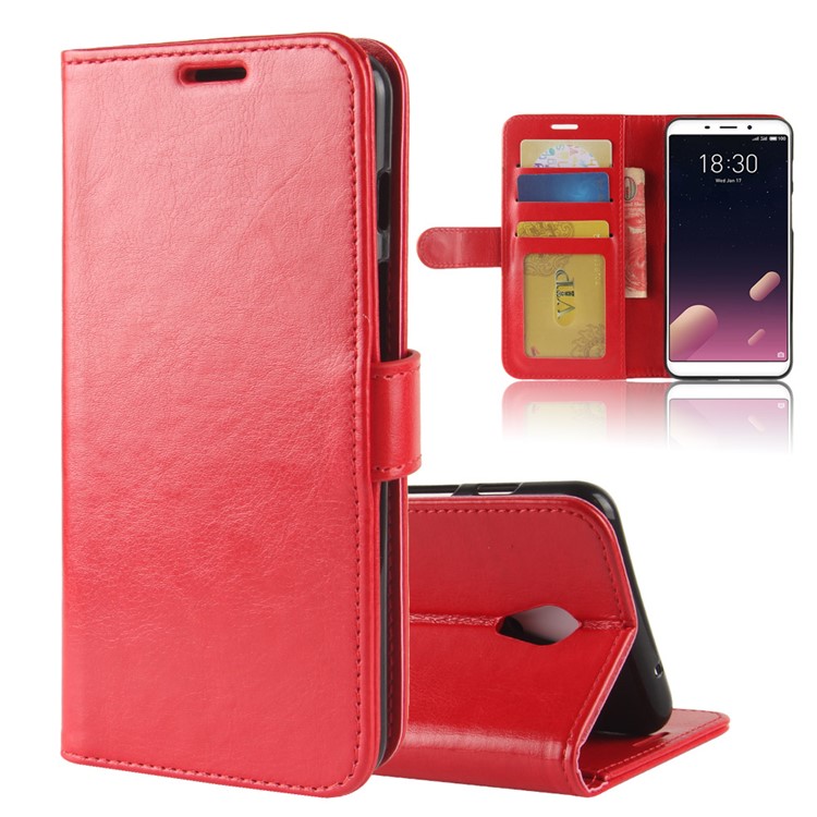 Crazy Horse Texture Leather Wallet Phone Case with Stand for Meizu M6s - Red-1