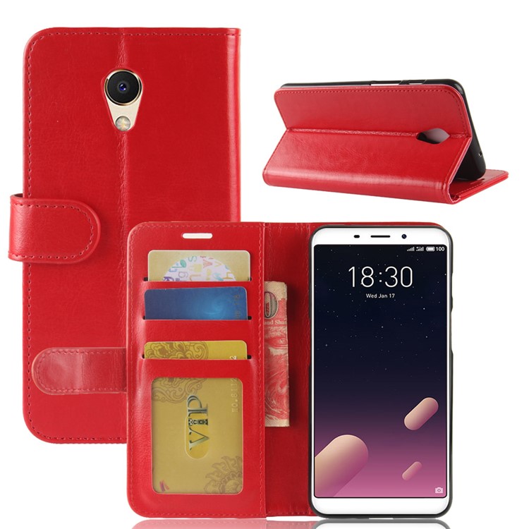 Crazy Horse Texture Leather Wallet Phone Case with Stand for Meizu M6s - Red-2
