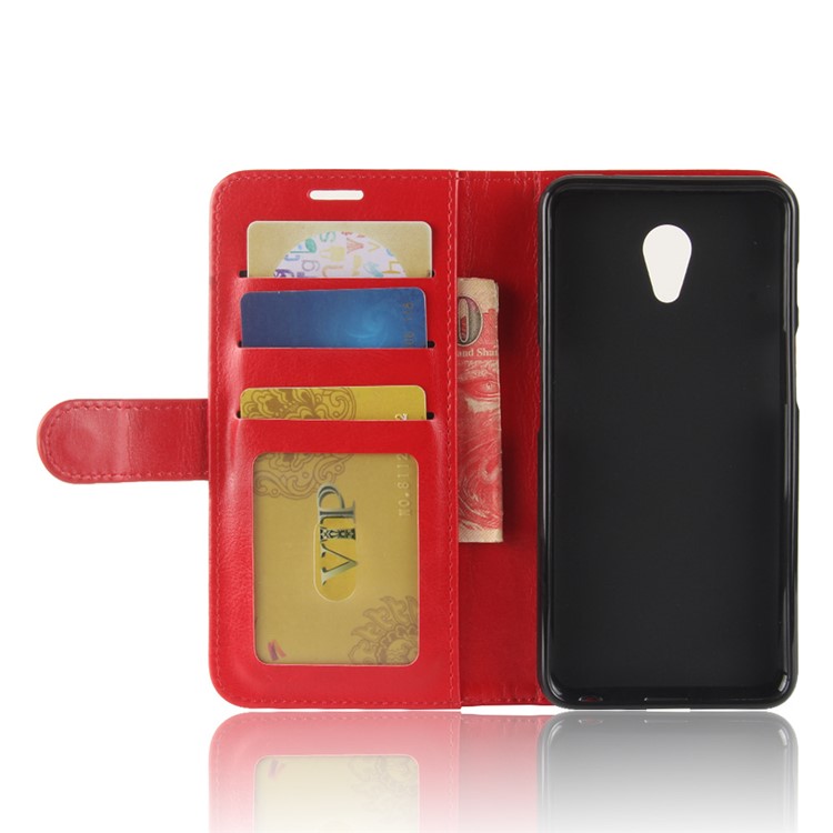 Crazy Horse Texture Leather Wallet Phone Case with Stand for Meizu M6s - Red-5