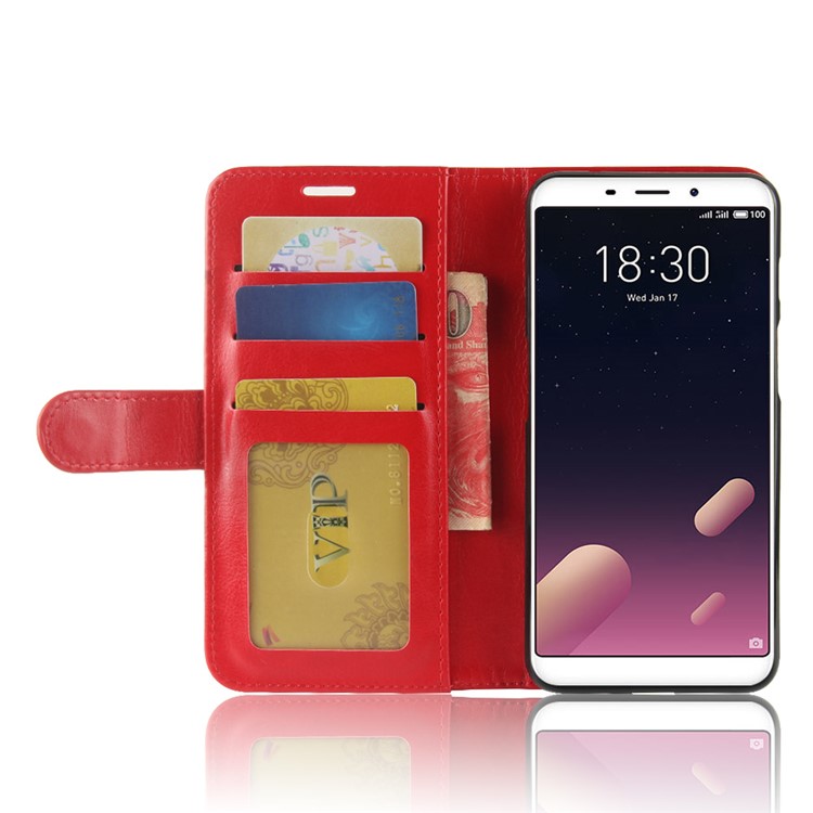 Crazy Horse Texture Leather Wallet Phone Case with Stand for Meizu M6s - Red-6