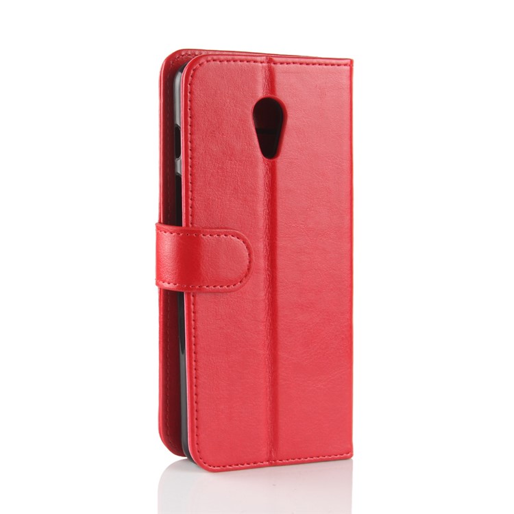Crazy Horse Texture Leather Wallet Phone Case with Stand for Meizu M6s - Red-8