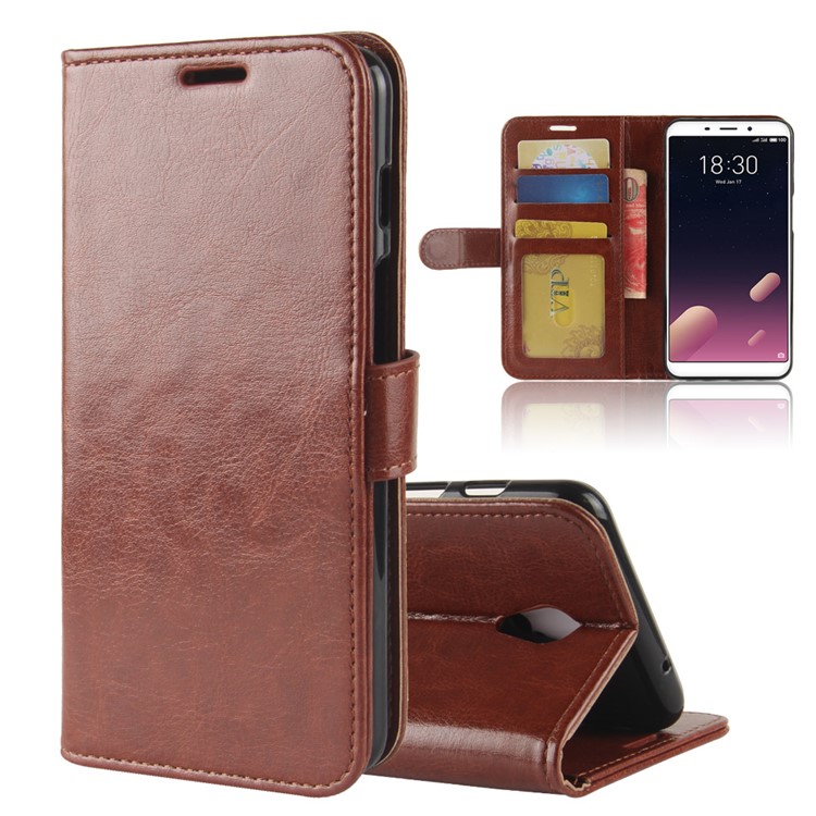 Crazy Horse Texture Leather Wallet Cell Phone Cover with Stand for Meizu M6s - Brown-1