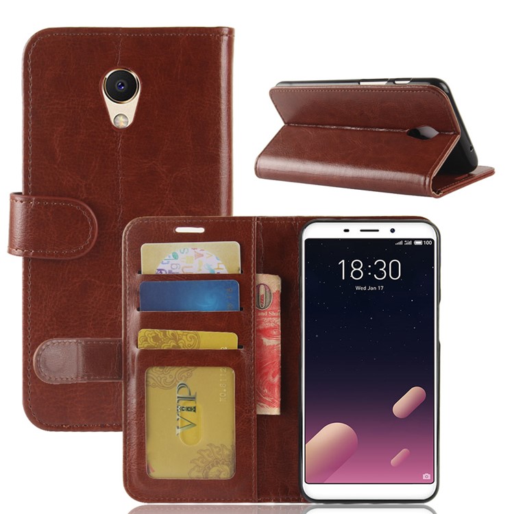 Crazy Horse Texture Leather Wallet Cell Phone Cover with Stand for Meizu M6s - Brown-2