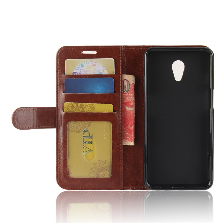 Crazy Horse Texture Leather Wallet Cell Phone Cover with Stand for Meizu M6s - Brown-3