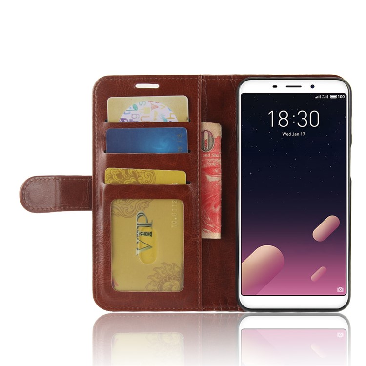 Crazy Horse Texture Leather Wallet Cell Phone Cover with Stand for Meizu M6s - Brown-4
