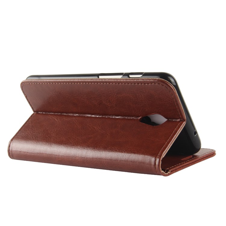 Crazy Horse Texture Leather Wallet Cell Phone Cover with Stand for Meizu M6s - Brown-5