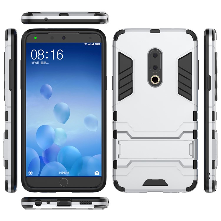 Plastic + TPU Hybrid Cover with Kickstand for Meizu 15 - Silver-2