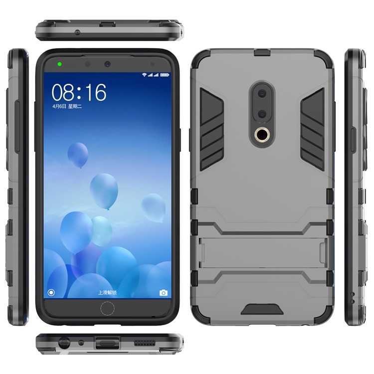 Plastic + TPU Hybrid Shell Case with Kickstand for Meizu 15 - Grey-2