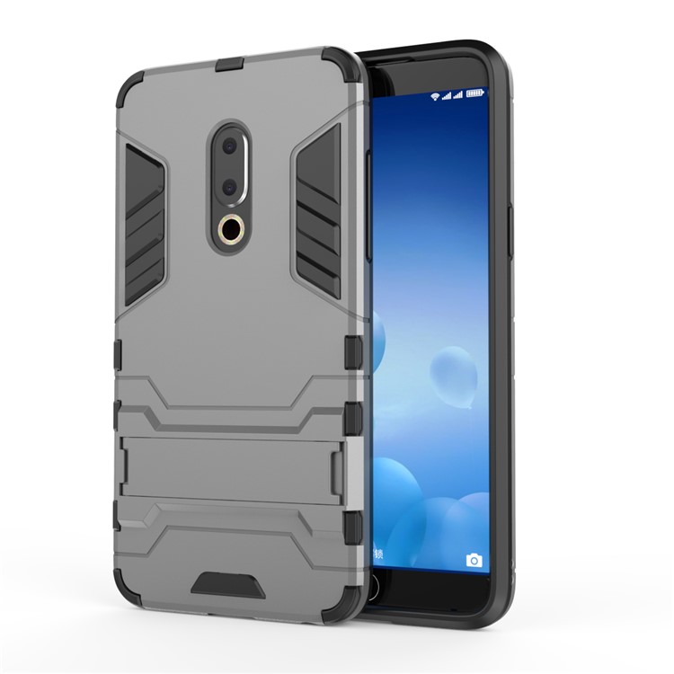 Plastic + TPU Hybrid Shell Case with Kickstand for Meizu 15 - Grey-3