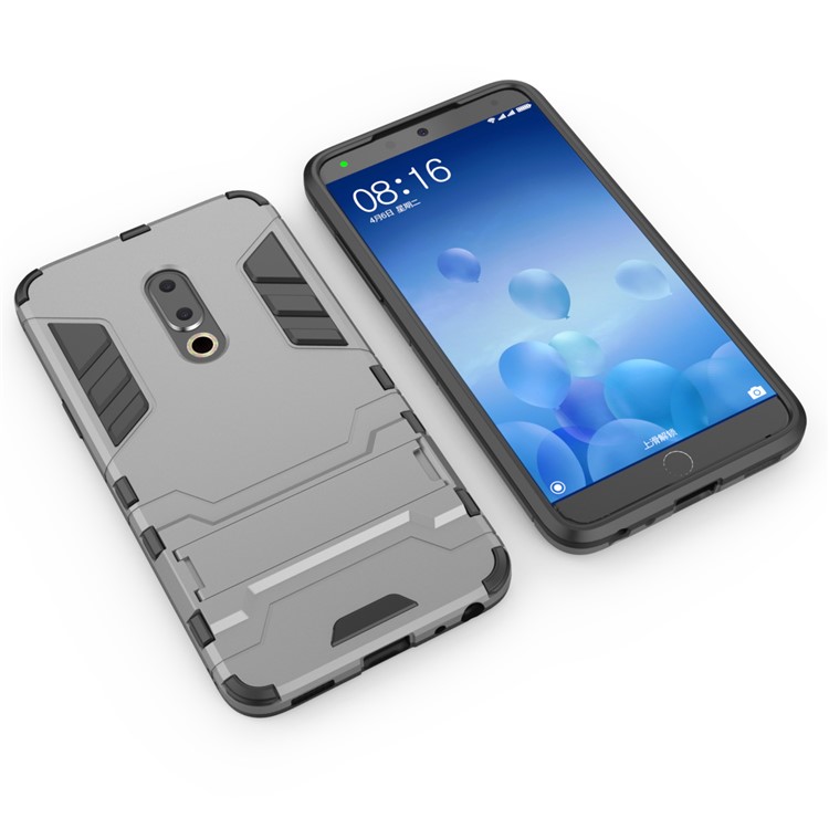 Plastic + TPU Hybrid Shell Case with Kickstand for Meizu 15 - Grey-4