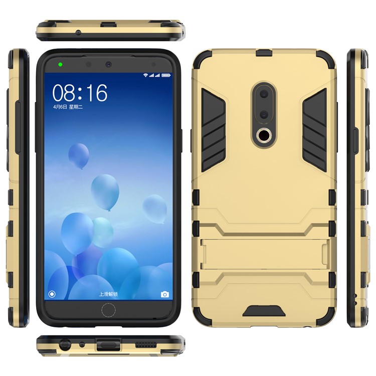 Plastic + TPU Hybrid Cell Phone Case with Kickstand for Meizu 15 - Gold-2