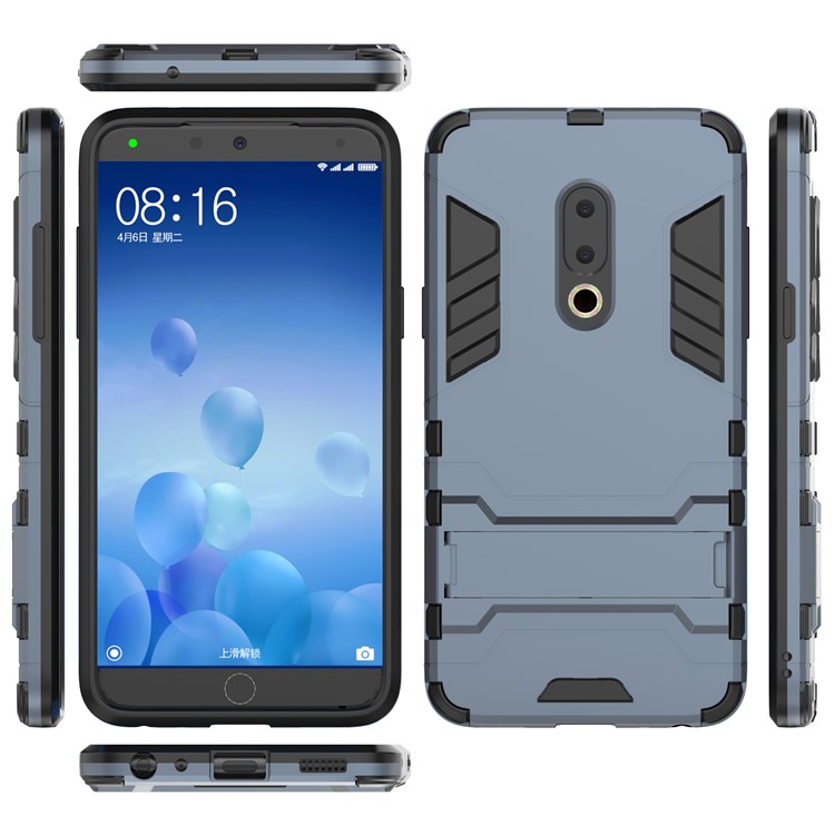 Plastic + TPU Hybrid Phone Cover Case with Kickstand for Meizu 15 - Dark Blue-2