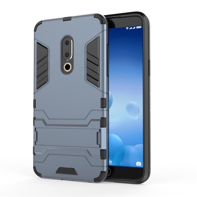 Plastic + TPU Hybrid Phone Cover Case with Kickstand for Meizu 15 - Dark Blue-3