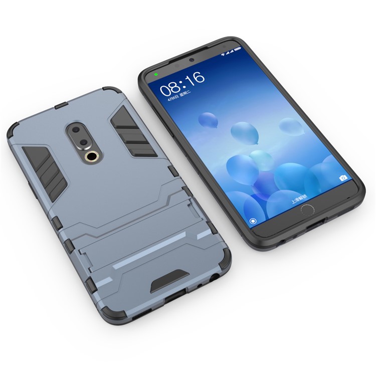 Plastic + TPU Hybrid Phone Cover Case with Kickstand for Meizu 15 - Dark Blue-4