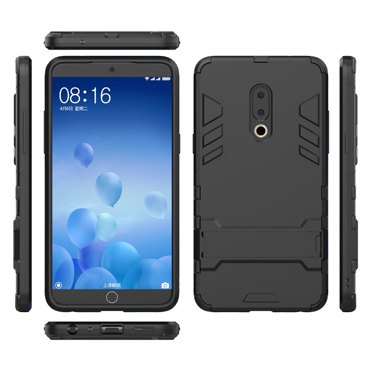 Plastic + TPU Hybrid Case with Kickstand for Meizu 15 Plus - Black-3