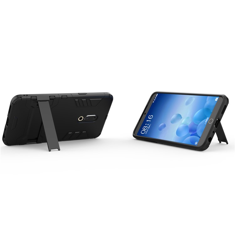 Plastic + TPU Hybrid Case with Kickstand for Meizu 15 Plus - Black-7