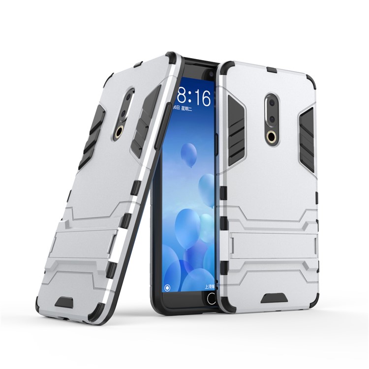 Plastic + TPU Hybrid Cover with Kickstand for Meizu 15 Plus - Silver-1