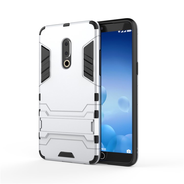 Plastic + TPU Hybrid Cover with Kickstand for Meizu 15 Plus - Silver-2