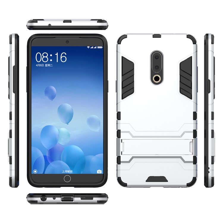 Plastic + TPU Hybrid Cover with Kickstand for Meizu 15 Plus - Silver-3