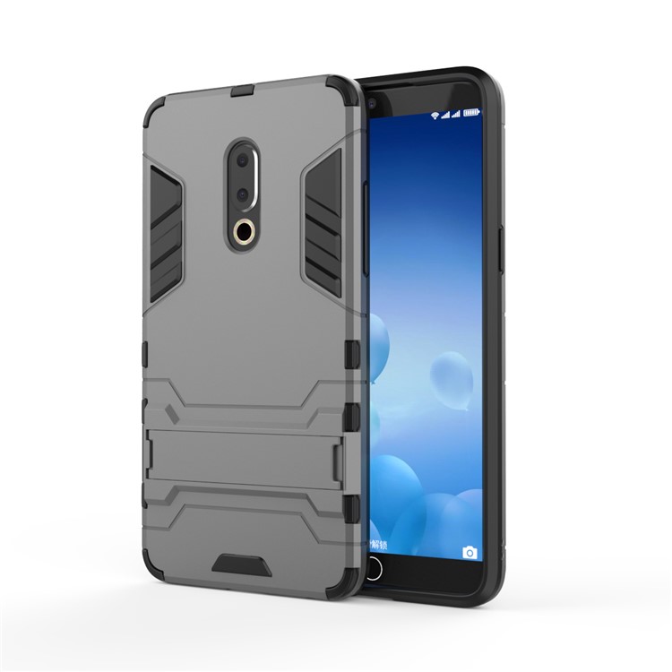 Plastic + TPU Hybrid Shell Case with Kickstand for Meizu 15 Plus - Grey-2
