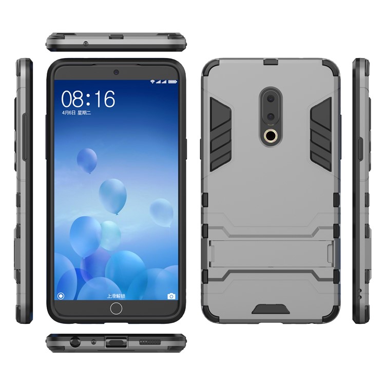 Plastic + TPU Hybrid Shell Case with Kickstand for Meizu 15 Plus - Grey-3