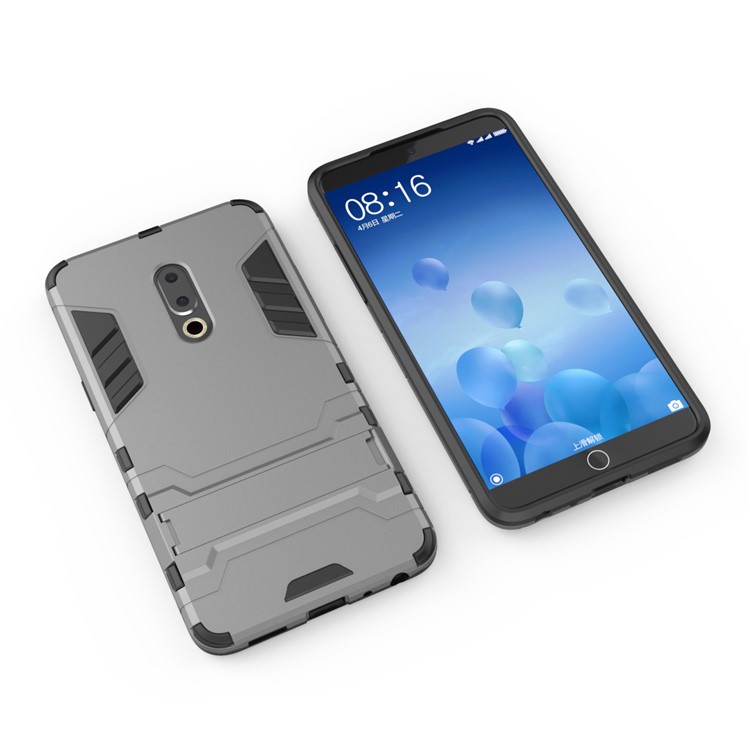 Plastic + TPU Hybrid Shell Case with Kickstand for Meizu 15 Plus - Grey-4