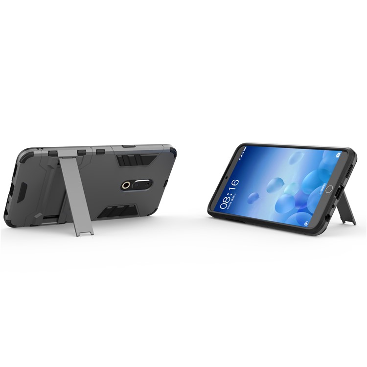 Plastic + TPU Hybrid Shell Case with Kickstand for Meizu 15 Plus - Grey-5