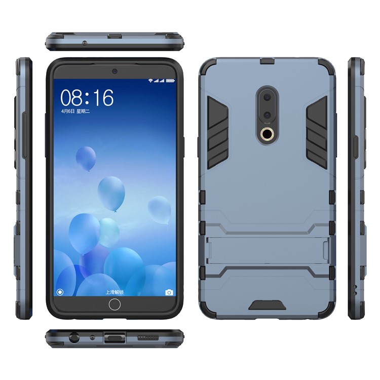 Plastic + TPU Hybrid Case Phone Cover with Kickstand for Meizu 15 Plus - Dark Blue-3