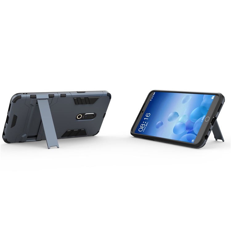 Plastic + TPU Hybrid Case Phone Cover with Kickstand for Meizu 15 Plus - Dark Blue-5