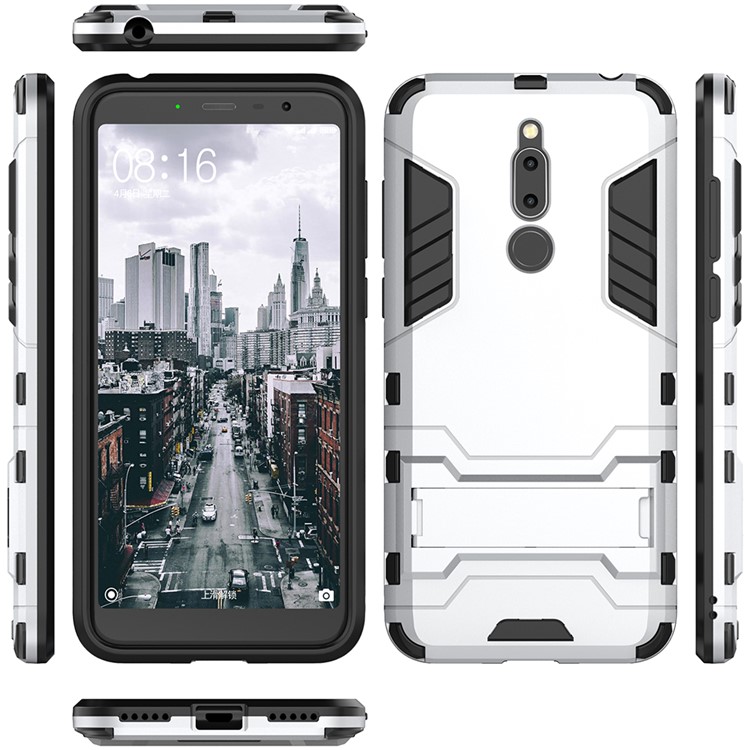 Cool Guard Kickstand PC TPU Hybrid Cover for Meizu M6T - Silver-4
